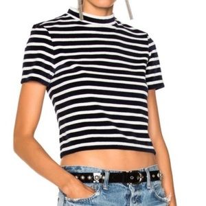 Alexander Wang Navy Blue White Stripe Velvet Crop Top Women Sz M